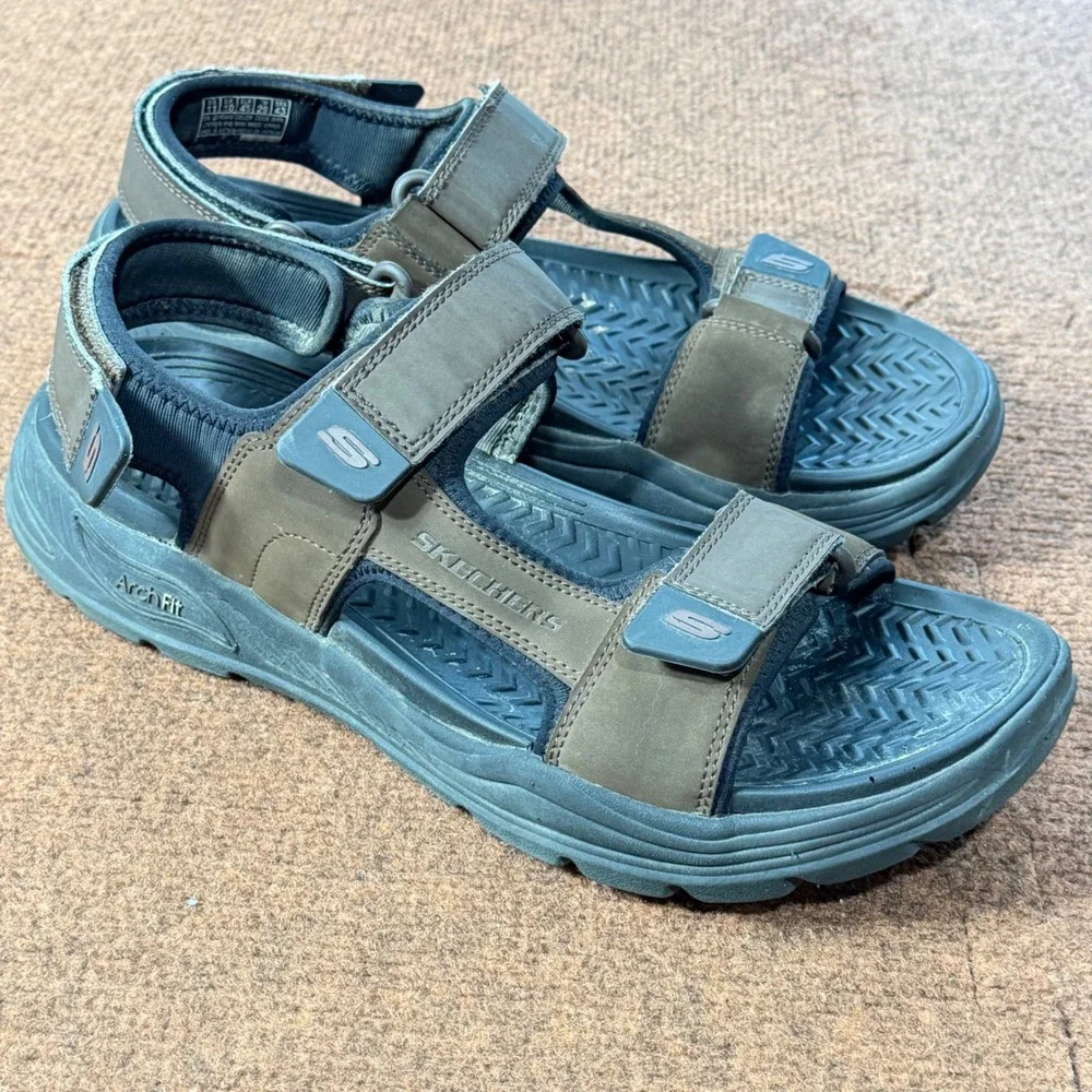 Skechers Arch Fit Mens Sandals Brown Leather Trail Walking Shoes 204349 Size 11